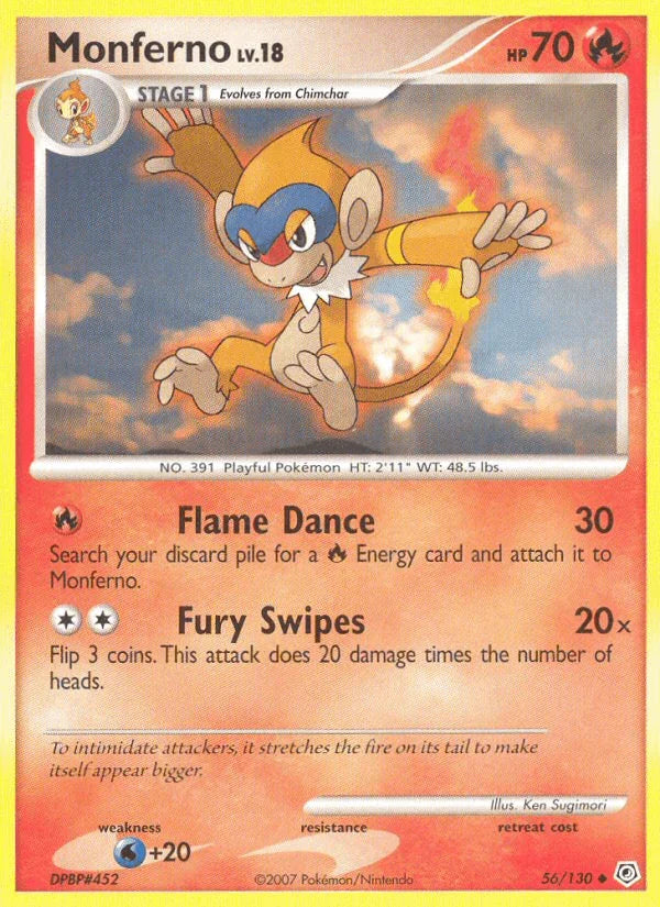 56, Diamond & Pearl: Base Set, Fire, Normal, Reverse Holofoil, Uncommon, Water[+20] Monferno (56/130) [Diamond & Pearl: Base Set] - Trading Card World