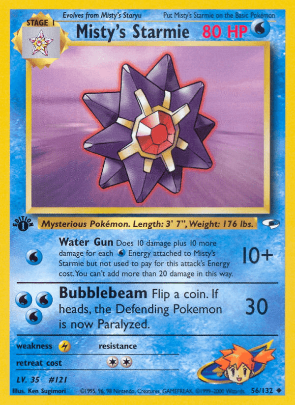 1st Edition Normal, 56, Gym Heroes 1st Edition, Lightning[×2], Uncommon, Water Misty's Starmie (56/132) [Gym Heroes 1st Edition] - Trading Card World
