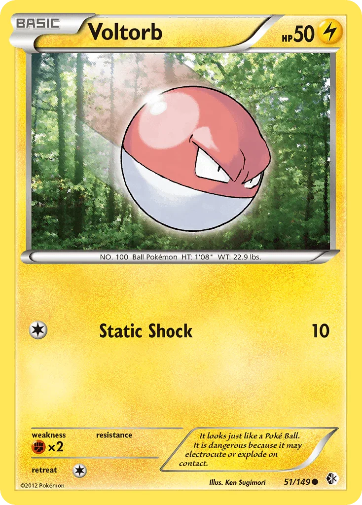 51, Black & White: Boundaries Crossed, Common, Fighting[×2], Lightning, Normal, Reverse Holofoil Voltorb (51/149) [Black & White: Boundaries Crossed] - Trading Card World