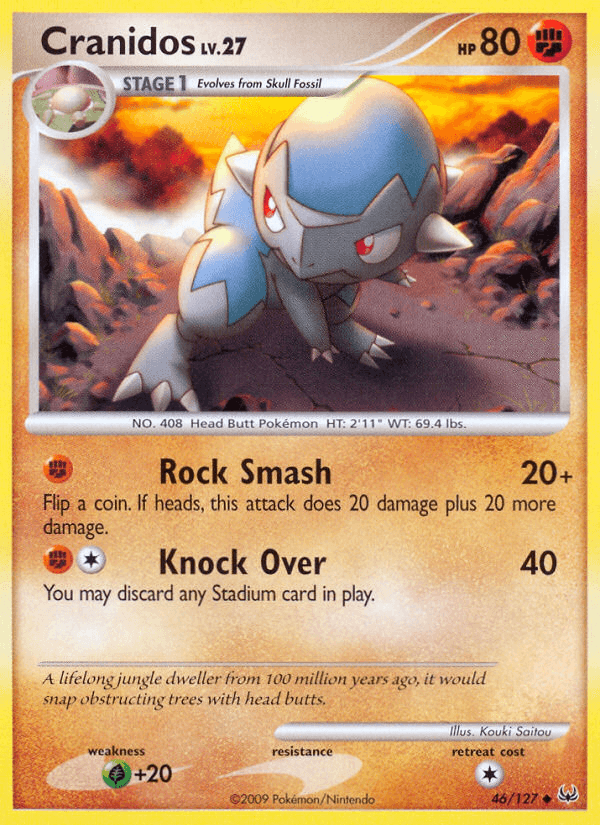 46, Fighting, Grass[+20], Normal, Platinum: Base Set, Reverse Holofoil, Uncommon Cranidos (46/127) [Platinum: Base Set] - Trading Card World