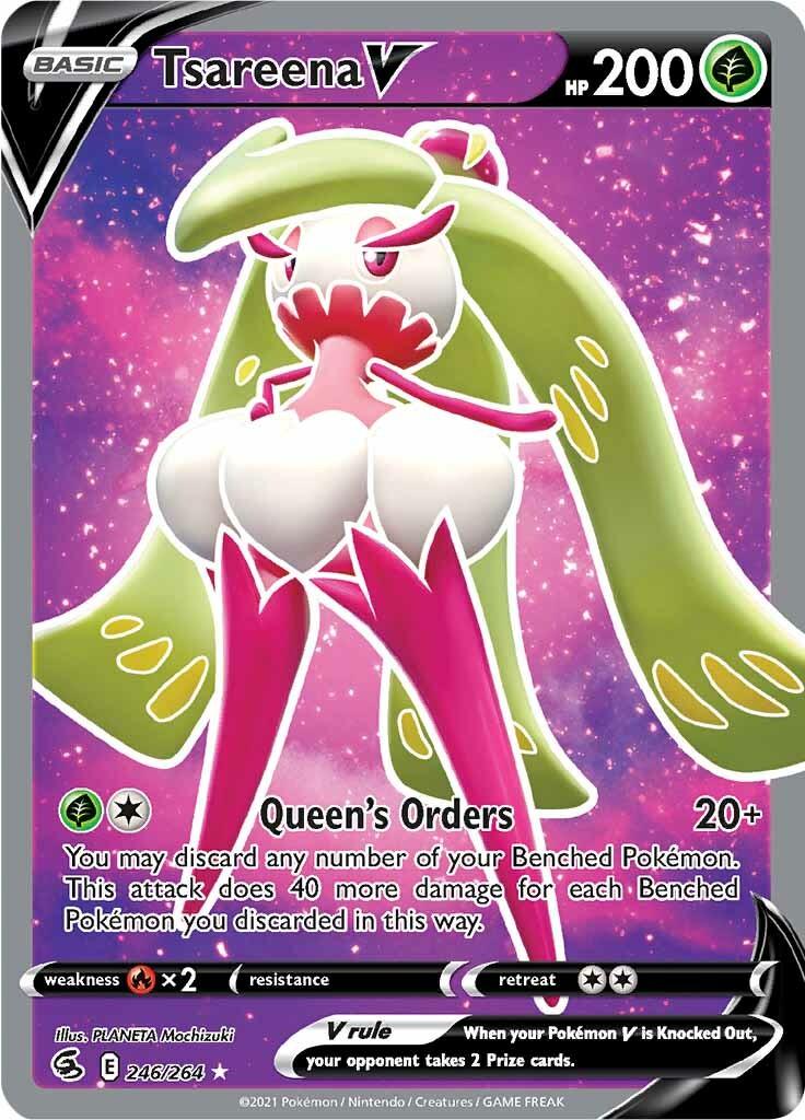 246, Fire [x2], Grass, Holofoil, Sword & Shield: Fusion Strike, Ultra Rare Tsareena V (246/264) [Sword & Shield: Fusion Strike] - Trading Card World