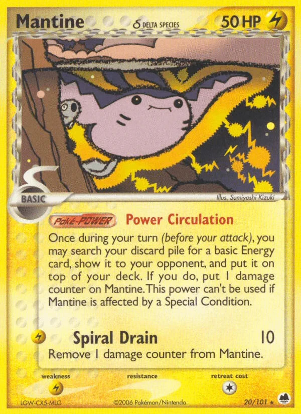 20, EX: Dragon Frontiers, Lightning, Lightning[×2], Normal, Rare Mantine (20/101) (Delta Species) [EX: Dragon Frontiers] - Trading Card World