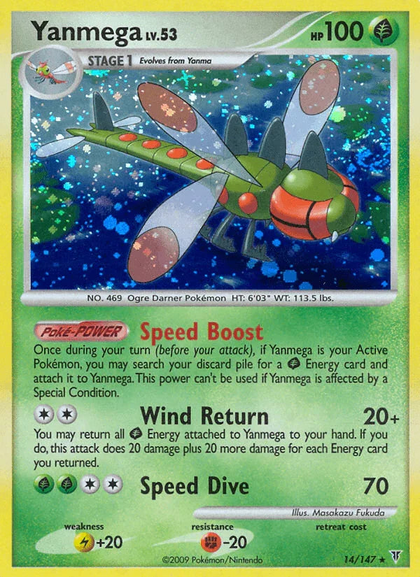 14, Fighting[-20], Grass, Holo Rare, Holofoil, Lightning[+20], Platinum: Supreme Victors, Reverse Holofoil Yanmega (14/147) [Platinum: Supreme Victors] - Trading Card World
