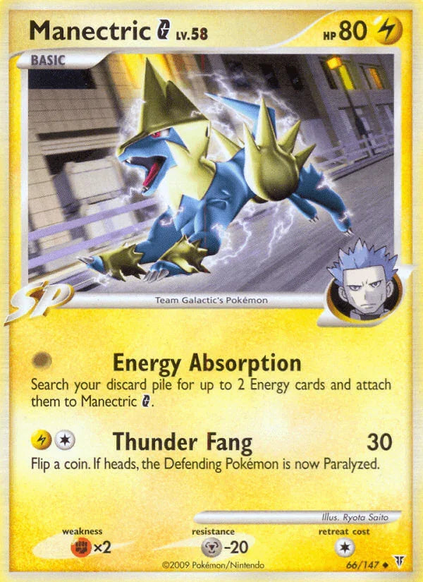 66, Fighting[×2], Lightning, Metal[-20], Normal, Platinum: Supreme Victors, Reverse Holofoil, Uncommon Manectric G (66/147) [Platinum: Supreme Victors] - Trading Card World
