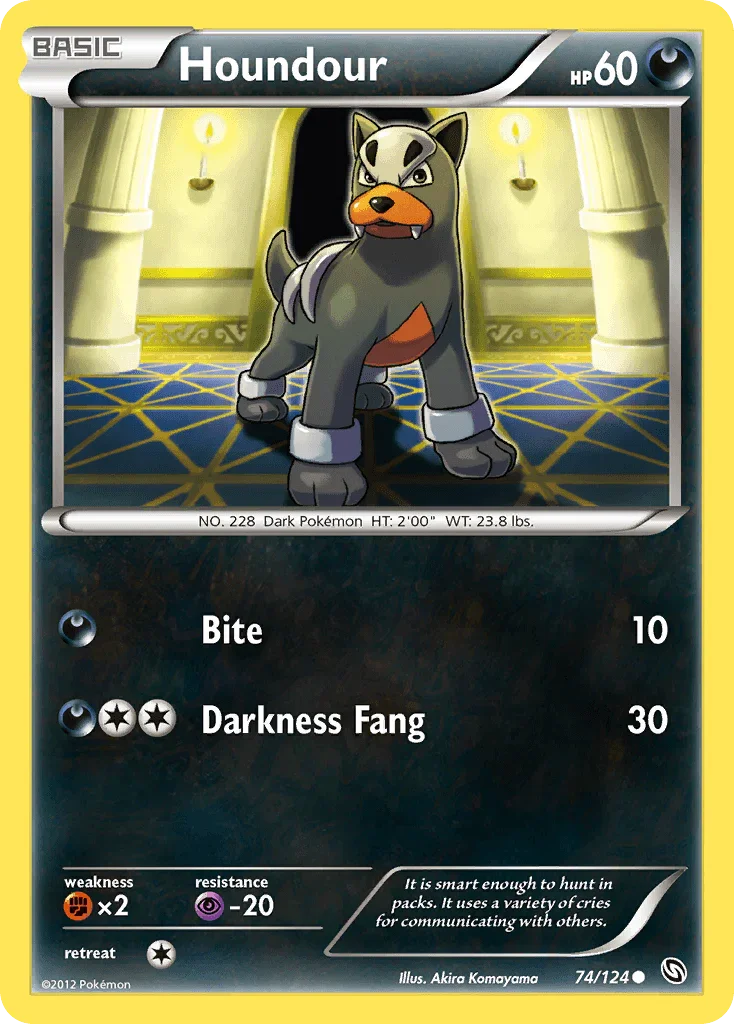 74, Black & White: Dragons Exalted, Common, Darkness, Fighting[×2], Normal, Psychic[-20], Reverse Holofoil Houndour (74/124) [Black & White: Dragons Exalted] - Trading Card World