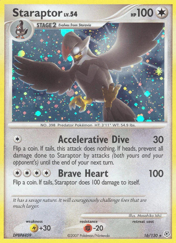16, Colorless, Diamond & Pearl: Base Set, Fighting[-20], Holo Rare, Holofoil, Lightning[+30], Reverse Holofoil Staraptor (16/130) [Diamond & Pearl: Base Set] - Trading Card World