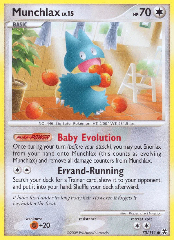 70, Colorless, Common, Fighting[+20], Normal, Platinum: Rising Rivals, Reverse Holofoil Munchlax (70/111) [Platinum: Rising Rivals] - Trading Card World