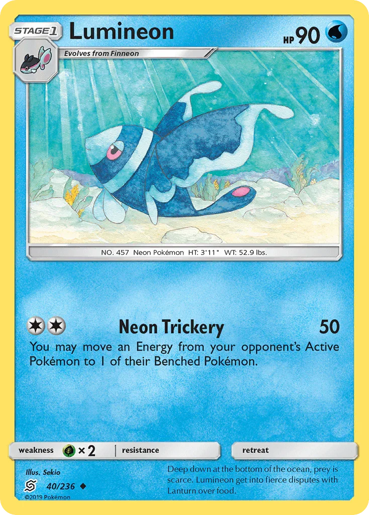 40, Grass[×2], Normal, Reverse Holofoil, Sun & Moon: Unified Minds, Uncommon, Water Lumineon (40/236) [Sun & Moon: Unified Minds] - Trading Card World