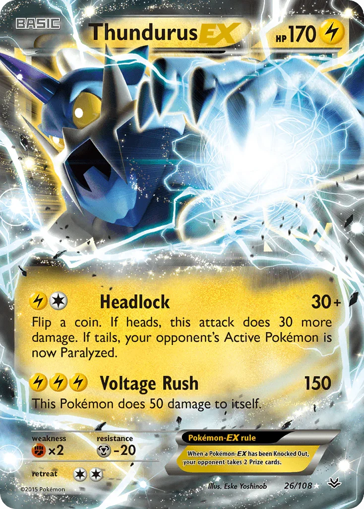 26, Fighting[×2], Holofoil, Lightning, Metal[-20], Ultra Rare, XY: Roaring Skies Thundurus EX (26/108) [XY: Roaring Skies] - Trading Card World