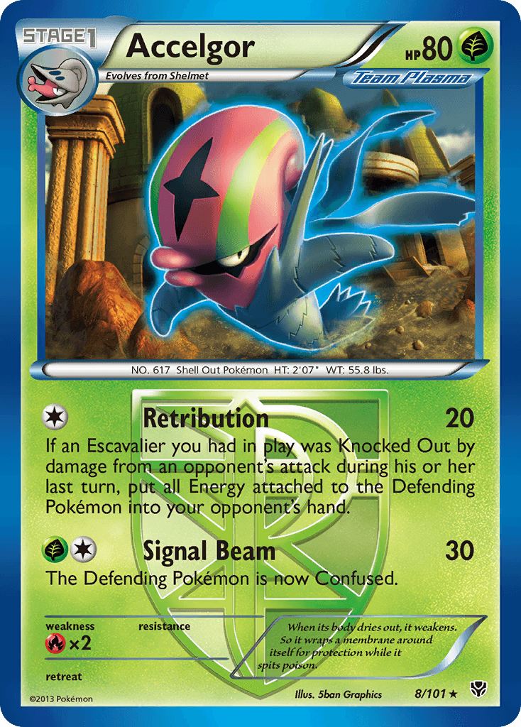 Black & White: Plasma Blast, Fire[×2], Grass, Normal, Rare, Reverse Holofoil Accelgor (8/101) [Black & White: Plasma Blast] - Trading Card World