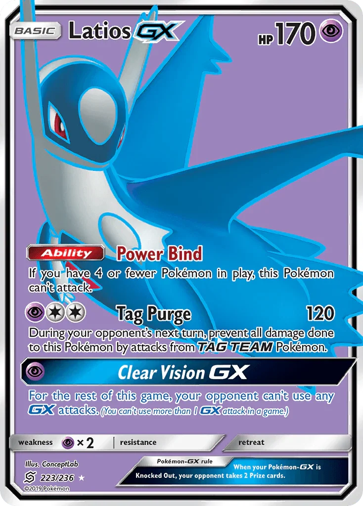 223, Holofoil, Psychic, Psychic[×2], Sun & Moon: Unified Minds, Ultra Rare Latios GX (223/236) [Sun & Moon: Unified Minds] - Trading Card World