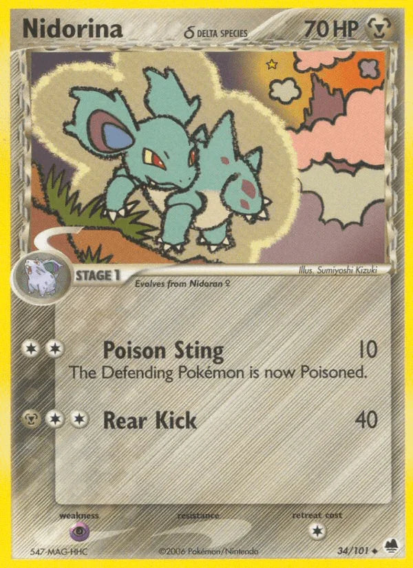 34, EX: Dragon Frontiers, Metal, Normal, Psychic[×2], Uncommon Nidorina (34/101) (Delta Species) [EX: Dragon Frontiers] - Trading Card World