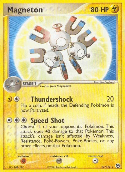27, EX: FireRed & LeafGreen, Fighting[×2], Lightning, Metal[-30], Normal, Rare, Reverse Holofoil Magneton (27/112) [EX: FireRed & LeafGreen] - Trading Card World