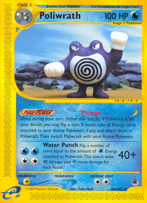 60, Expedition: Base Set, Lightning[×2], Normal, Rare, Reverse Holofoil, Water Poliwrath (60/165) [Expedition: Base Set] - Trading Card World