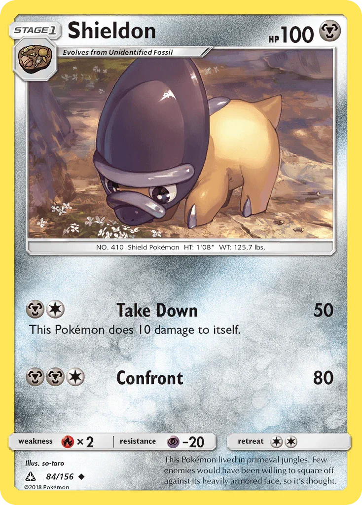 84, Fire[×2], Metal, Normal, Psychic[-20], Reverse Holofoil, Sun & Moon: Ultra Prism, Uncommon Shieldon (84/156) [Sun & Moon: Ultra Prism] - Trading Card World
