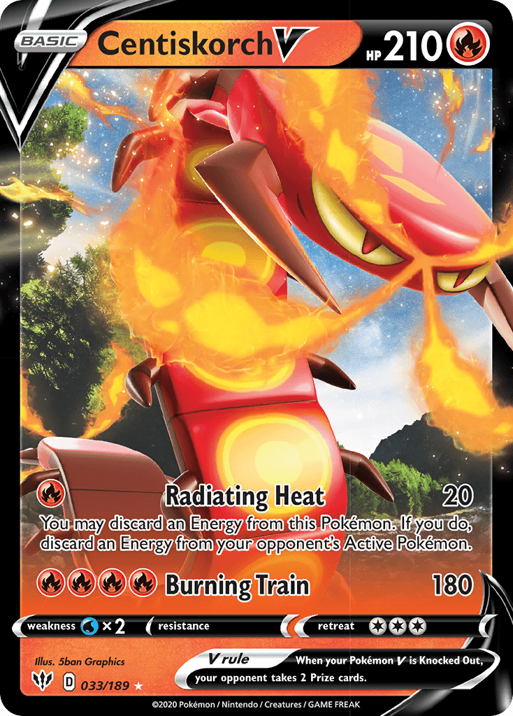 033, Fire, Holofoil, Sword & Shield: Darkness Ablaze, Ultra Rare, Water[×2] Centiskorch V (033/189) [Sword & Shield: Darkness Ablaze] - Trading Card World