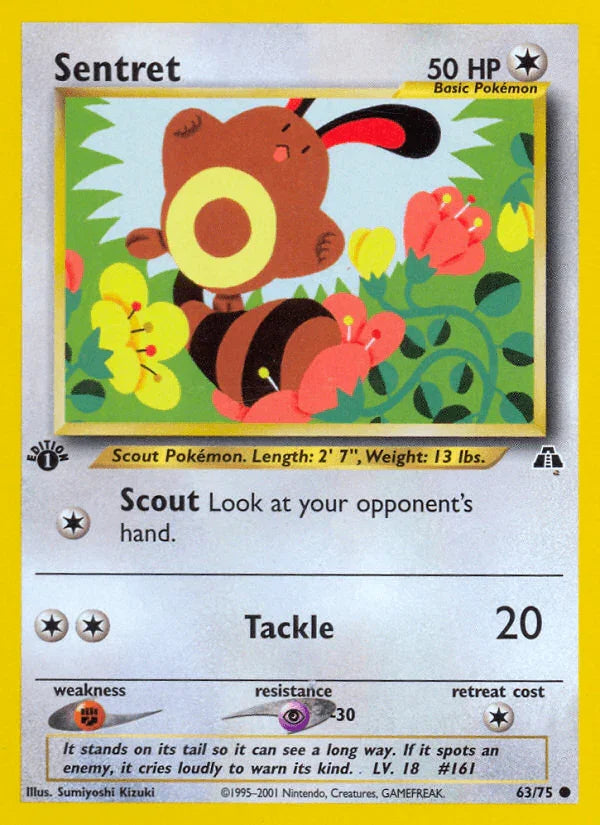1st Edition Normal, 63, Colorless, Common, Fighting[×2], Neo Discovery 1st Edition, Psychic[-30] Sentret (63/75) [Neo Discovery 1st Edition] - Trading Card World