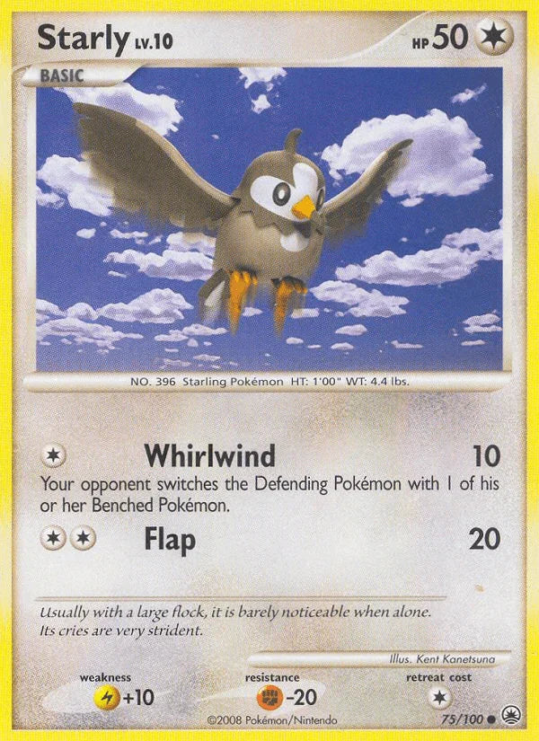 75, Colorless, Common, Diamond & Pearl: Majestic Dawn, Fighting[-20], Lightning[+10], Normal, Reverse Holofoil Starly (75/100) [Diamond & Pearl: Majestic Dawn] - Trading Card World