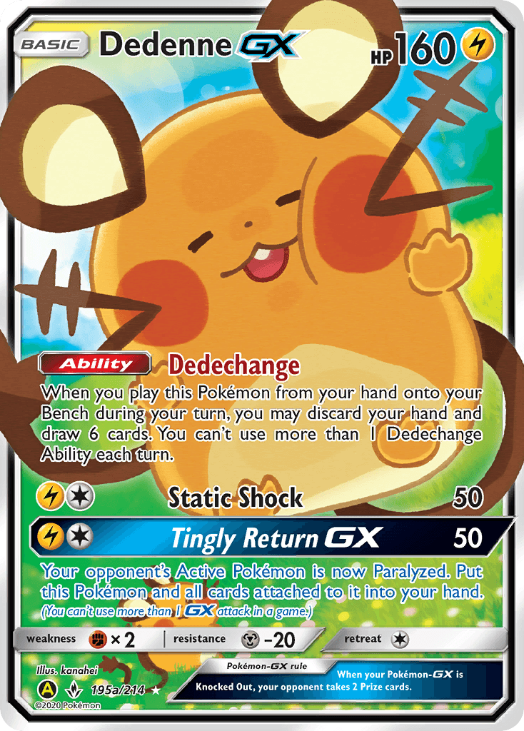 195a, Alternate Art Promos, Fighting [x2], Holofoil, Lightning, Metal [-30], Promo Dedenne GX (195a/214) [Alternate Art Promos] - Trading Card World