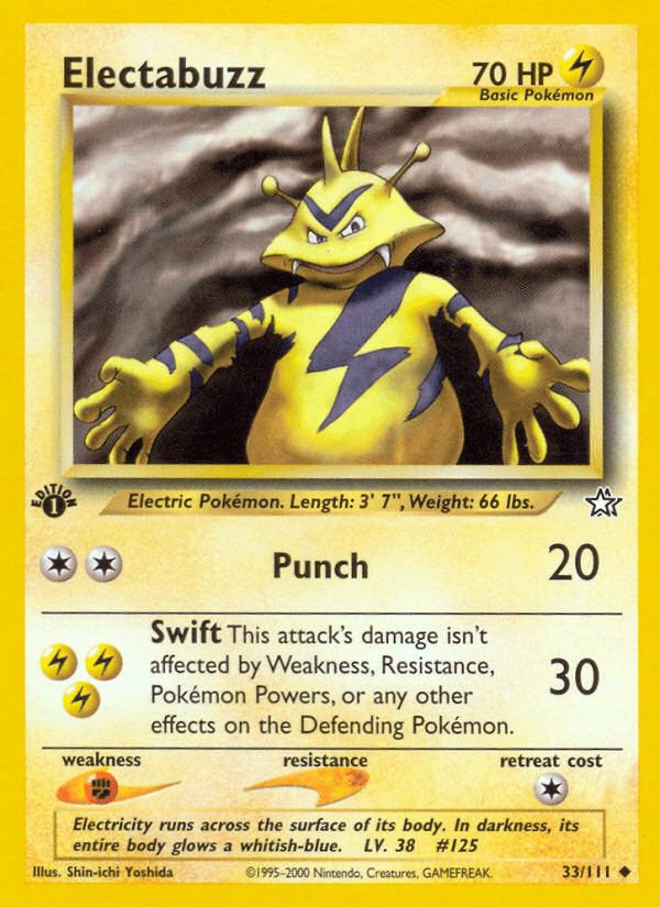1st Edition Normal, 33, Fighting[×2], Lightning, Neo Genesis 1st Edition, Uncommon Electabuzz (33/111) [Neo Genesis 1st Edition] - Trading Card World