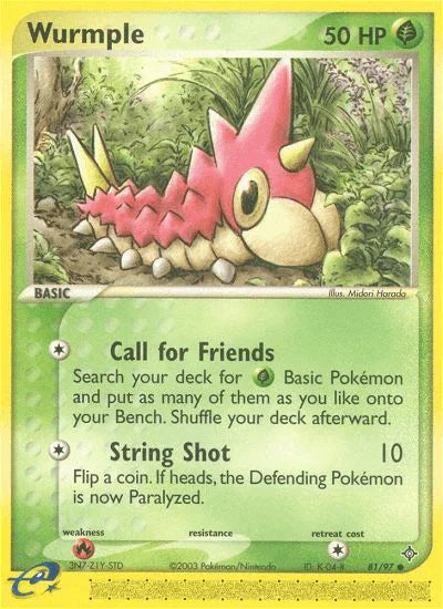 81, Common, EX: Dragon, Fire[×2], Grass, Normal, Reverse Holofoil Wurmple (81/97) [EX: Dragon] - Trading Card World