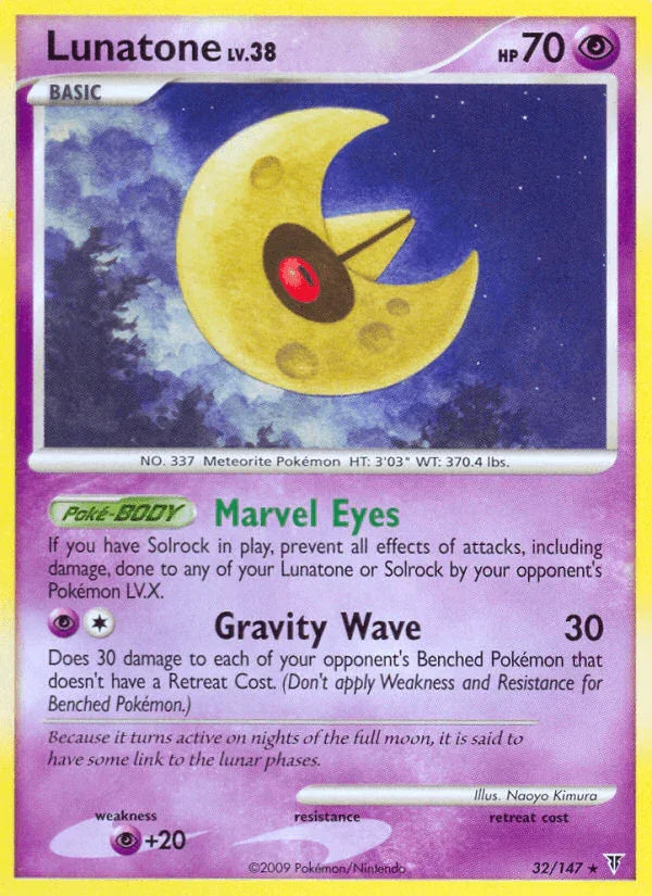 32, Normal, Platinum: Supreme Victors, Psychic, Psychic[+20], Rare, Reverse Holofoil Lunatone (32/147) [Platinum: Supreme Victors] - Trading Card World