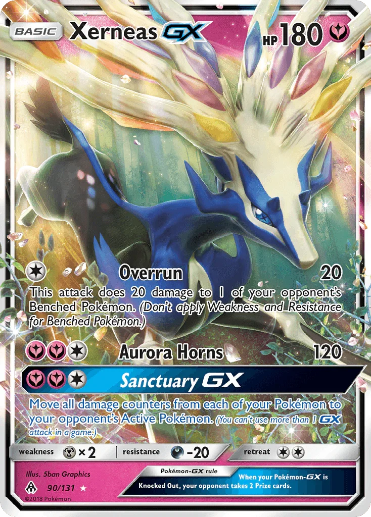 90, Darkness[-20], Fairy, Holofoil, Metal[×2], Sun & Moon: Forbidden Light, Ultra Rare Xerneas GX (90/131) [Sun & Moon: Forbidden Light] - Trading Card World
