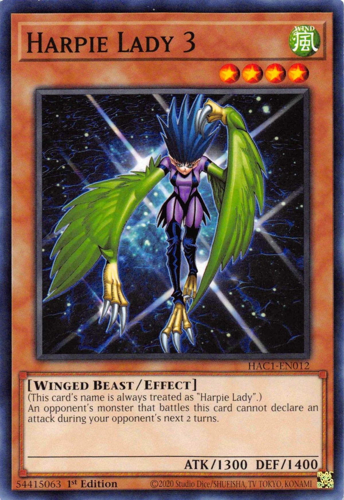 1st Edition, Common, Effect Monster, Hidden Arsenal: Chapter 1, Wind, Winged Beast Harpie Lady 3 [HAC1-EN012] Common - Trading Card World