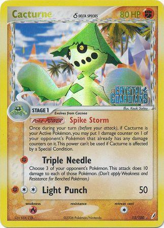 15, EX: Crystal Guardians, Fighting, Fire[×2], Rare, Reverse Holofoil Cacturne (15/100) (Delta Species) (Stamped) [EX: Crystal Guardians] - Trading Card World