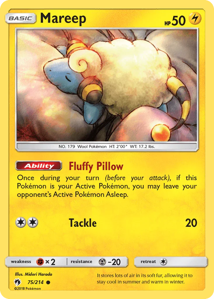 75, Common, Fighting[×2], Lightning, Metal[-20], Normal, Reverse Holofoil, Sun & Moon: Lost Thunder Mareep (75/214) [Sun & Moon: Lost Thunder] - Trading Card World