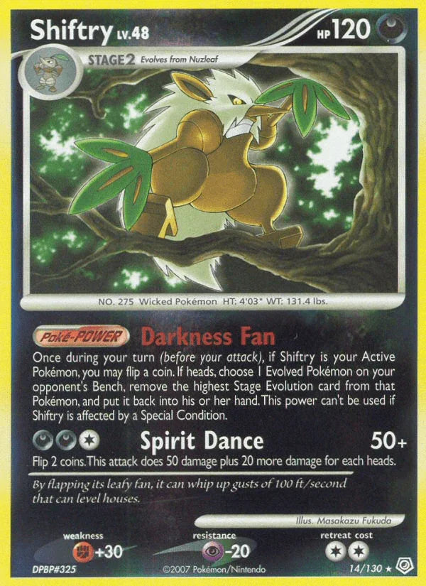 14, Darkness, Diamond & Pearl: Base Set, Fighting[+30], Holo Rare, Holofoil, Psychic[-20], Reverse Holofoil Shiftry (14/130) [Diamond & Pearl: Base Set] - Trading Card World