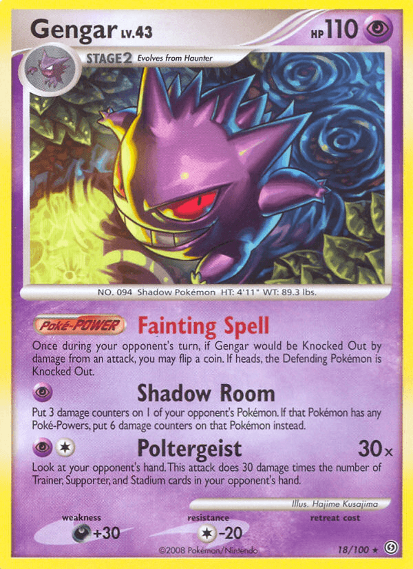 18, Colorless[-20], Darkness[+30], Diamond & Pearl: Stormfront, Normal, Psychic, Rare, Reverse Holofoil Gengar (18/100) [Diamond & Pearl: Stormfront] - Trading Card World