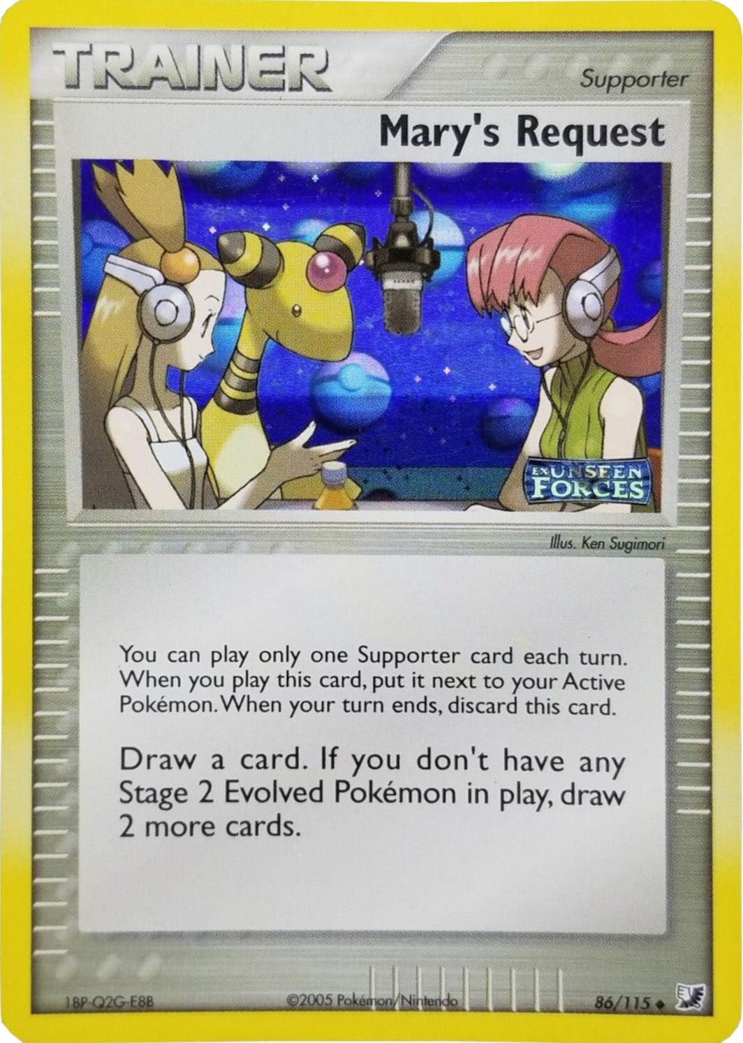 86, EX: Unseen Forces, Reverse Holofoil, Supporter, Uncommon Mary's Request (86/115) (Stamped) [EX: Unseen Forces] - Trading Card World