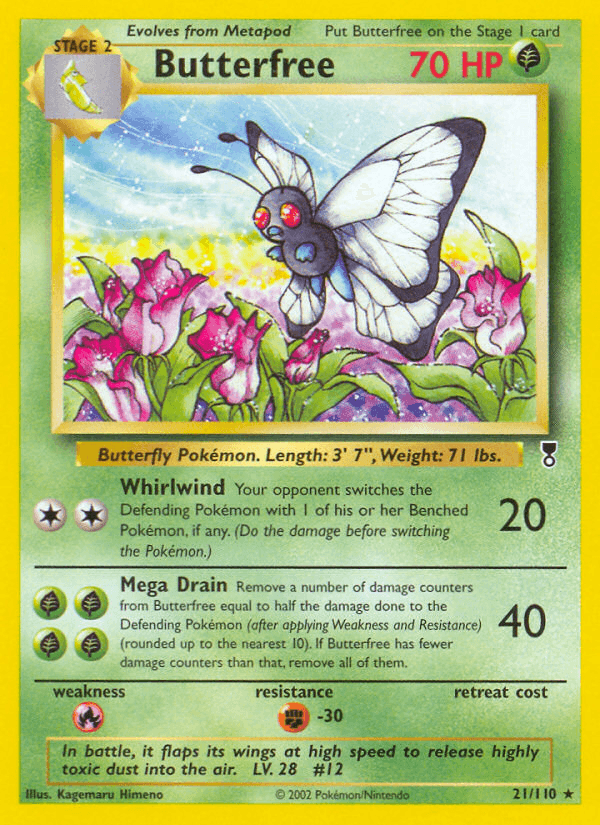 21, Fighting[-30], Fire[×2], Grass, Legendary Collection, Normal, Rare, Reverse Holofoil Butterfree (21/110) [Legendary Collection] - Trading Card World