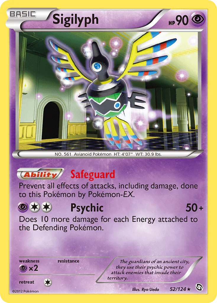 52, Black & White: Dragons Exalted, Holo Rare, Holofoil, Psychic, Psychic[×2], Reverse Holofoil Sigilyph (52/124) [Black & White: Dragons Exalted] - Trading Card World