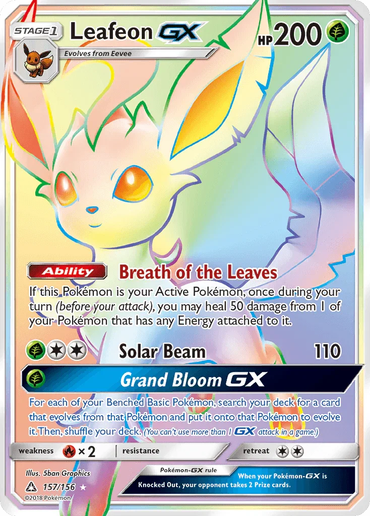 157, Fire[×2], Grass, Holofoil, Secret Rare, Sun & Moon: Ultra Prism Leafeon GX (157/156) [Sun & Moon: Ultra Prism] - Trading Card World