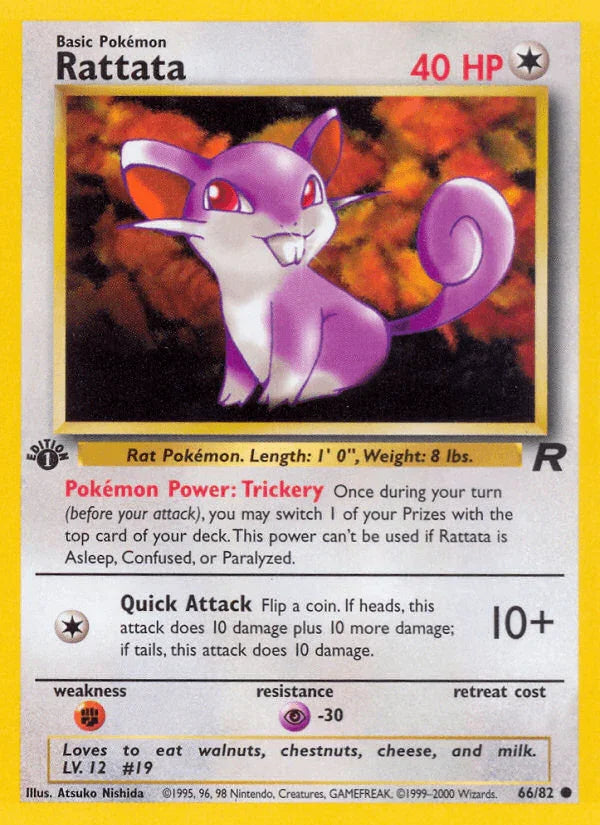 1st Edition Normal, 66, Colorless, Common, Fighting[×2], Psychic[-30], Team Rocket 1st Edition Rattata (66/82) [Team Rocket 1st Edition] - Trading Card World