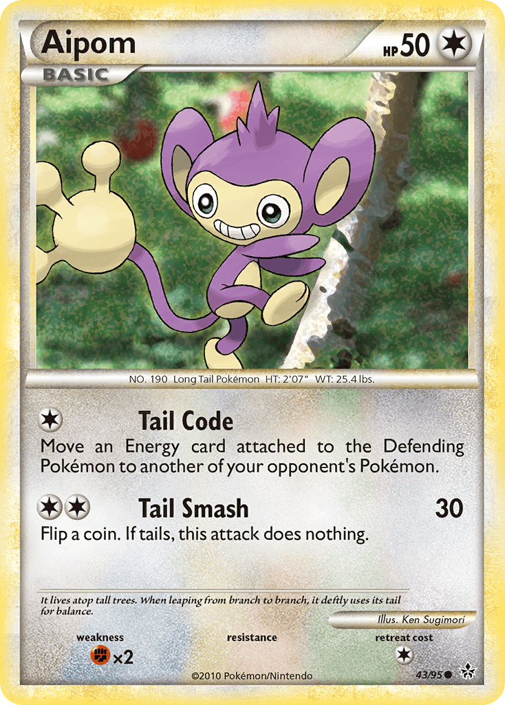 43, Colorless, Common, Fighting[×2], HeartGold & SoulSilver: Unleashed, Normal, Reverse Holofoil Aipom (43/95) [HeartGold & SoulSilver: Unleashed] - Trading Card World