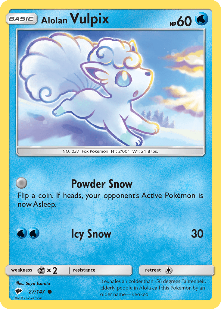 27, Common, Metal[×2], Normal, Reverse Holofoil, Sun & Moon: Burning Shadows, Water Alolan Vulpix (27/147) [Sun & Moon: Burning Shadows] - Trading Card World