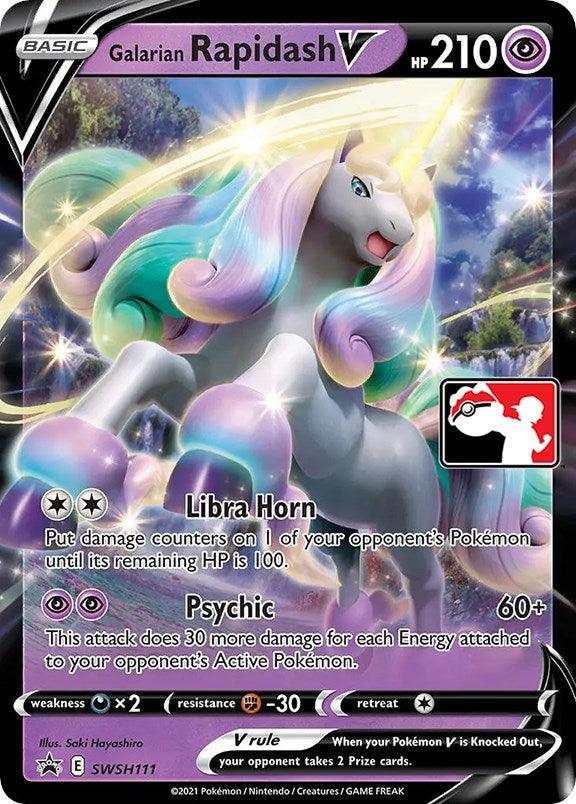 Darkness [x2], Fighting [-30], Holofoil, Prize Pack Series One, Promo, Psychic, SWSH111 Galarian Rapidash V (SWSH111) [Prize Pack Series One] - Trading Card World