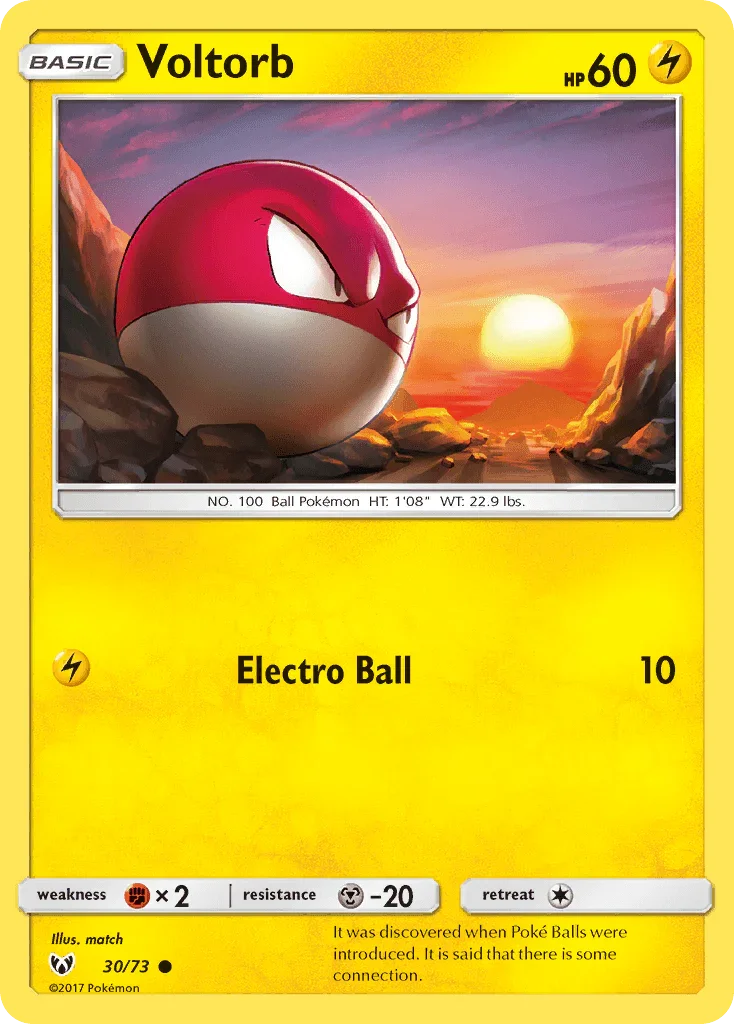 30, Common, Fighting[×2], Lightning, Metal[-20], Normal, Reverse Holofoil, Sun & Moon: Shining Legends Voltorb (30/73) [Sun & Moon: Shining Legends] - Trading Card World