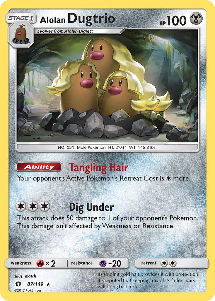 87, Fire[×2], Holo Rare, Holofoil, Metal, Psychic[-20], Sun & Moon: Base Set Alolan Dugtrio (87/149) (Cosmos Holo) (Blister Exclusive) [Sun & Moon: Base Set] - Trading Card World