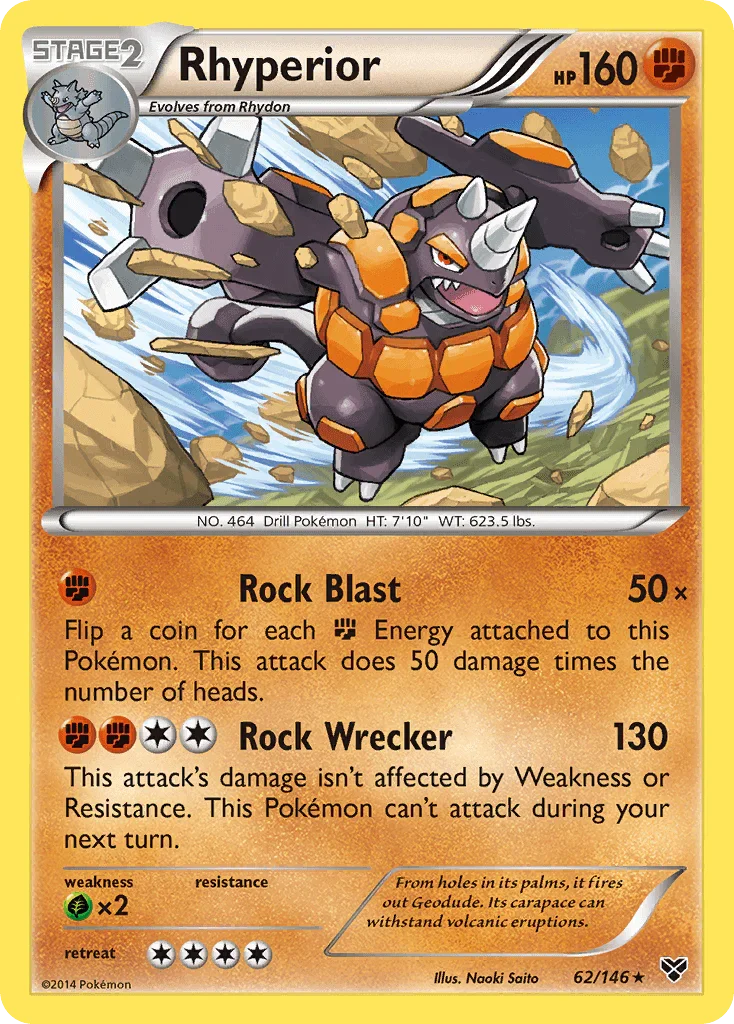 62, Fighting, Grass[×2], Holo Rare, Holofoil, Reverse Holofoil, XY: Base Set Rhyperior (62/146) [XY: Base Set] - Trading Card World