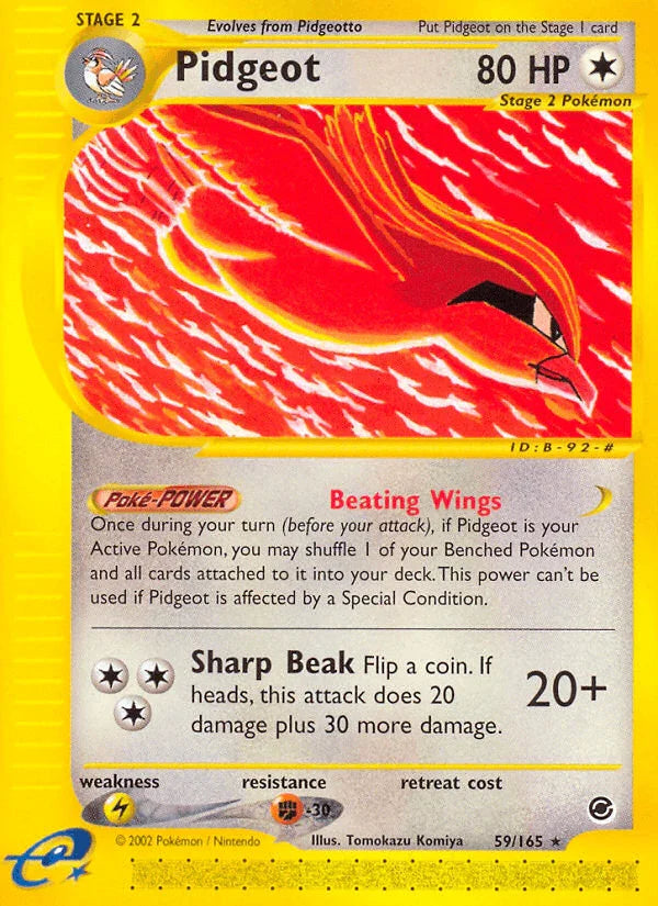 59, Colorless, Expedition: Base Set, Fighting[-30], Lightning[×2], Normal, Rare, Reverse Holofoil Pidgeot (59/165) [Expedition: Base Set] - Trading Card World