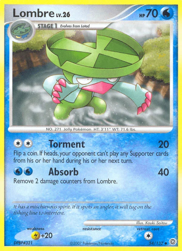 54, Diamond & Pearl: Secret Wonders, Lightning[+20], Normal, Reverse Holofoil, Uncommon, Water Lombre (54/132) [Diamond & Pearl: Secret Wonders] - Trading Card World