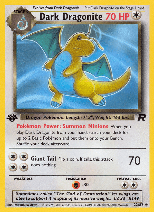 1st Edition Normal, 22, Colorless, Fighting[-30], Rare, Team Rocket 1st Edition Dark Dragonite (22/82) [Team Rocket 1st Edition] - Trading Card World