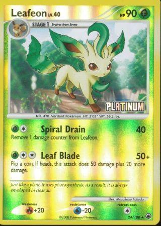 24, Burger King Promos: 2009 Collection, Fire[+20], Grass, Promo, Reverse Holofoil, Water[-20] Leafeon (24/100) [Burger King Promos: 2009 Collection] - Trading Card World