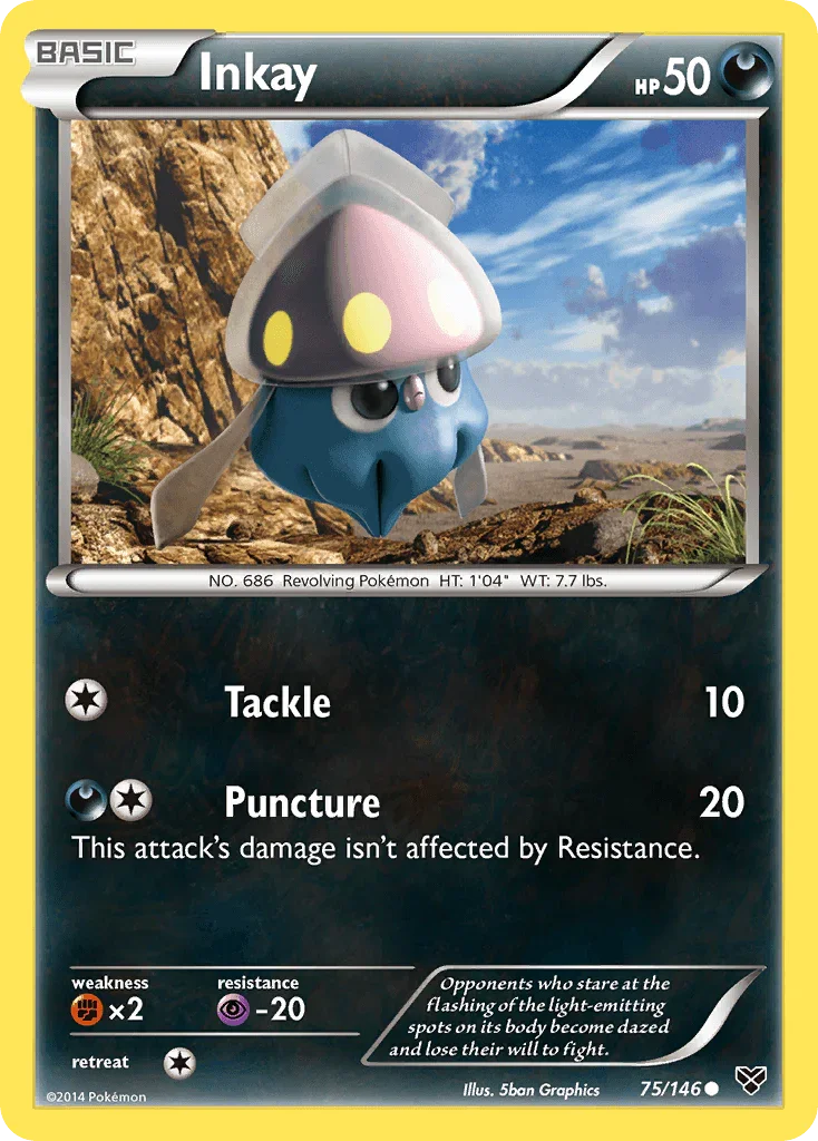 75, Common, Darkness, Fighting[×2], Normal, Psychic[-20], Reverse Holofoil, XY: Base Set Inkay (75/146) [XY: Base Set] - Trading Card World