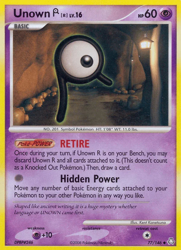 77, Diamond & Pearl: Legends Awakened, Normal, Psychic, Psychic[+10], Reverse Holofoil, Uncommon Unown R (77/146) [Diamond & Pearl: Legends Awakened] - Trading Card World