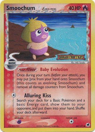64, Common, EX: Dragon Frontiers, Fire, Psychic[×2], Reverse Holofoil Smoochum (64/101) (Delta Species) (Stamped) [EX: Dragon Frontiers] - Trading Card World
